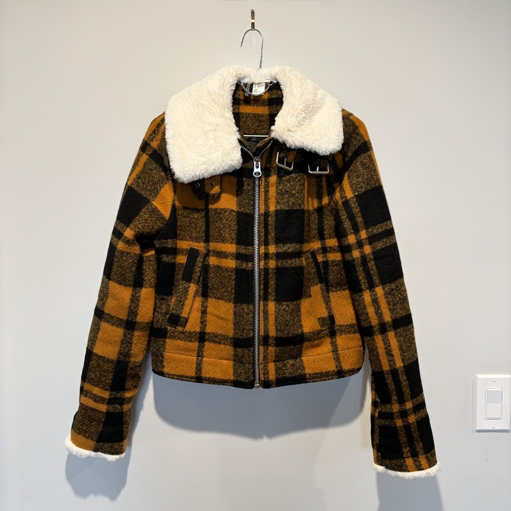 Plaid faux Sherpa bomber jacket